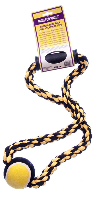 Nuts for Knots Rope Tug Dog Toy with Handle & Tennis Ball, Assorted - MRDI - 14" - Assorted - 1 ct - 3