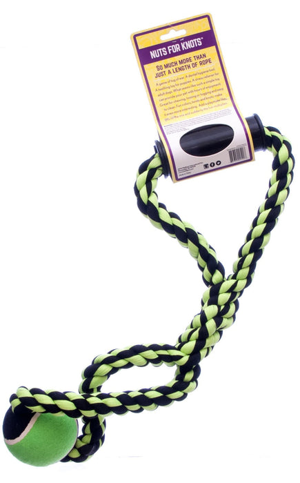Nuts for Knots Rope Tug Dog Toy with Handle & Tennis Ball, Assorted - MRDI - 14" - Assorted - 1 ct - 7