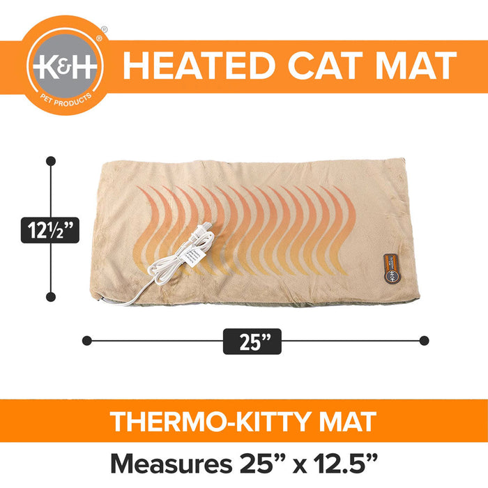 K&H Pet Products Thermo-Kitty Mat Heated Cat Bed Sage/Tan 12.5 X 25 Inches Color Green