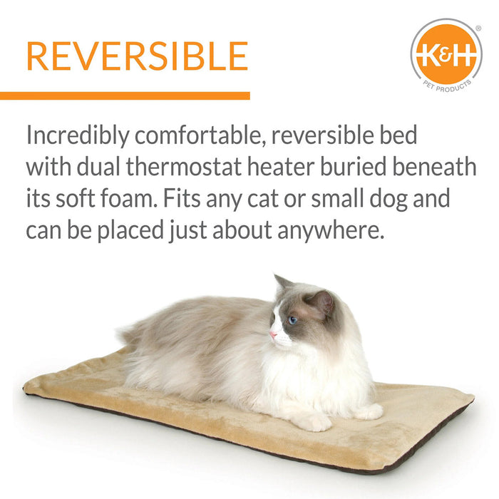 K&H Pet Products Thermo-Kitty Mat Heated Cat Bed Sage/Tan 12.5 X 25 Inches Color Green