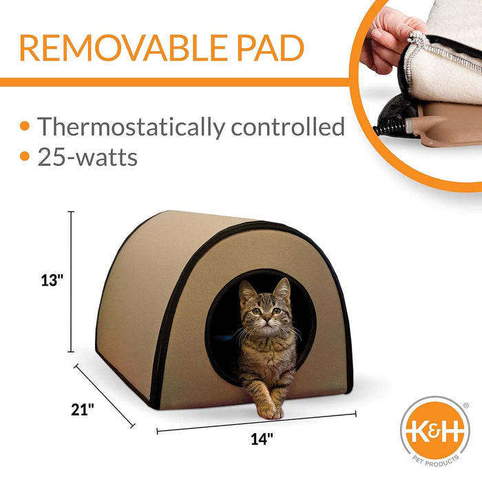K&H Pet Products Thermo Mod Kitty Shelter Outdoor Heated Kitty House Color Brown
