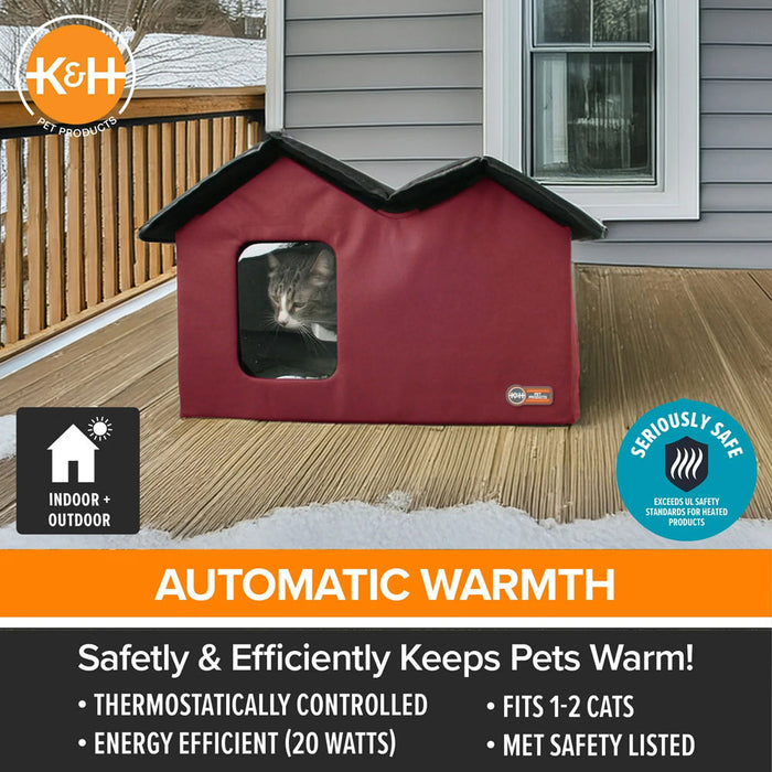 K&H Pet Products Outdoor Heated Kitty House Color Red