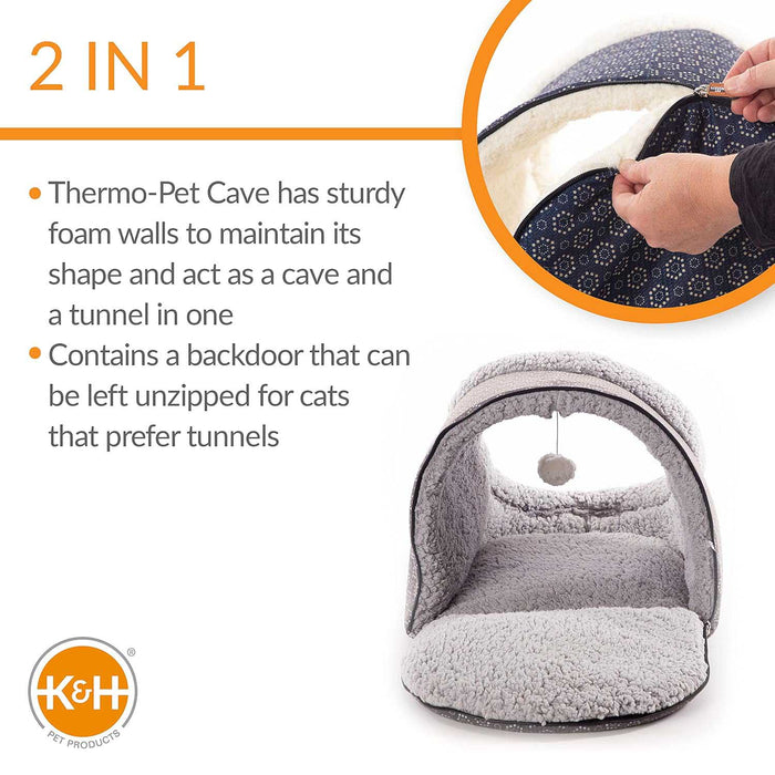 K&H Pet Products Thermo-Pet Cave Cat Bed Heated Color Grey