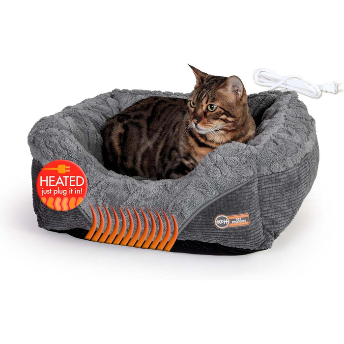 K&H Pet Products Thermo-Pet Lounge Sleeper Heated Cat & Dog Bed Color Grey