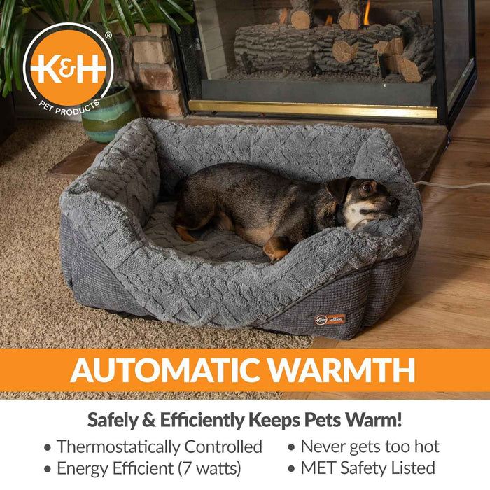 K&H Pet Products Thermo-Pet Lounge Sleeper Heated Cat & Dog Bed Color Grey