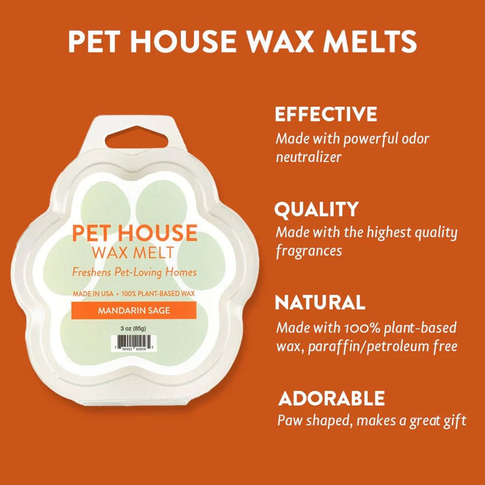 Pet House Wax Melts – 100% Natural Plant - Based, Odor - Eliminating, Paw - Shaped, Pet - Friendly - PHCAZ - Mandarin Sage - 3 oz - 16