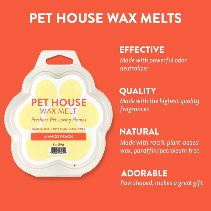 Pet House Wax Melts – 100% Natural Plant - Based, Odor - Eliminating, Paw - Shaped, Pet - Friendly - PHCB1 - Mango Peach - 3 oz - 18