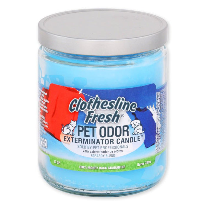 Pet Odor Exterminator Candle – Enzyme - Based Odor Eliminating Candle Safe for Pets - SPTAG - Clothesline Fresh - 13 oz - 12