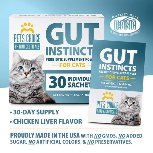 Pet’s Choice Gut Instincts Probiotic Supplement for Cats, Digestive & Immune Support, 30 Powder Packets, Made in USA - 015PC-ZVH - Chicken Liver - 30 ct - 7