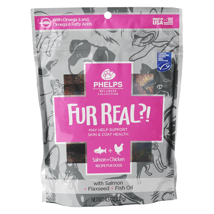 Phelps Wellness Functional Dog Chew Supplements – Calming, Digestive, Skin & Coat, Hip & Joint, Sensitive Stomach & Brain Support Treats, 4.5 oz - PH3AC - Fur Real?! Skin & Coat Health - Salmon & Chicken - 4.5 oz - 11