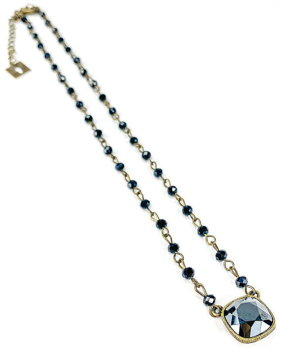 Pink Panache Cushion Cut Black Crystal Necklace - PK213 - 1