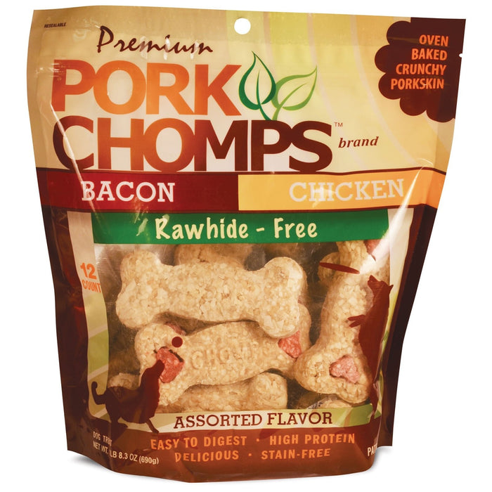 Premium Pork Chomps Crunch Variety Pack – Rawhide - Free, High Protein Dog Chews, 12 Count - TGMA - 2