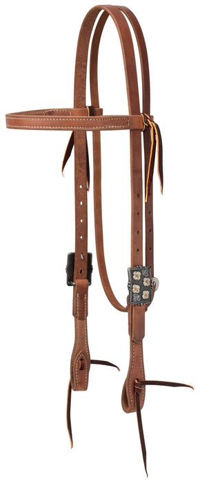 ProTack Silver Flower Browband Headstall - WLCHP - Russet - Horse - 1