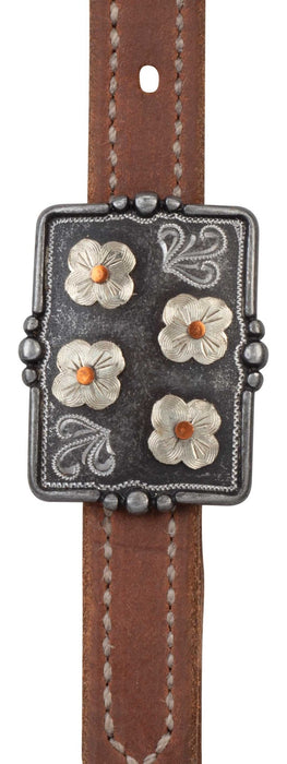 ProTack Silver Flower Sliding Ear Headstall - WLCHT - Russet - Horse - 2
