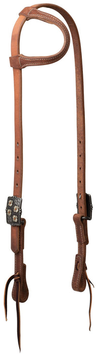 ProTack Silver Flower Sliding Ear Headstall - WLCHT - Russet - Horse - 1