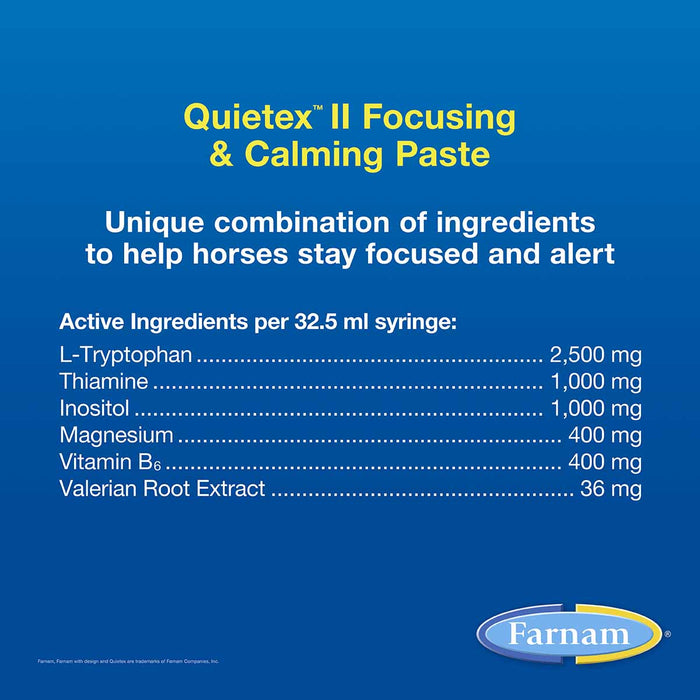 Quietex II Focusing & Calming Supplement for Horses - FAHT - 32.5 mL - Paste - 7