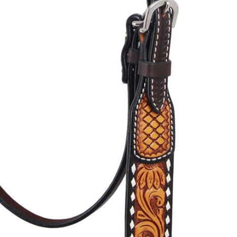 Rafter T Tooled Sunflower with Buckstitch Browband Headstall