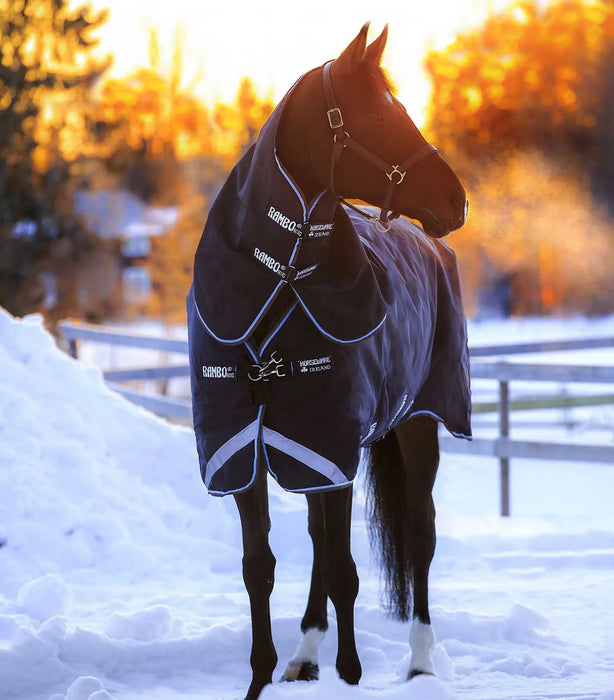 Rambo Duo Horse Turnout Blanket, 1000D, Removable Liner - FO2LW - 69 in - Navy/Sky Blue - 4