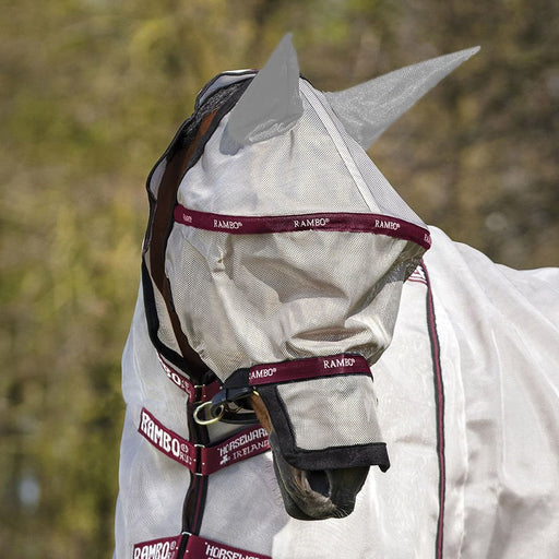 Rambo Plus Fly Mask With Ears and Nose, Oatmeal/Blk/Burg - FO2GM - Full/Horse - 1