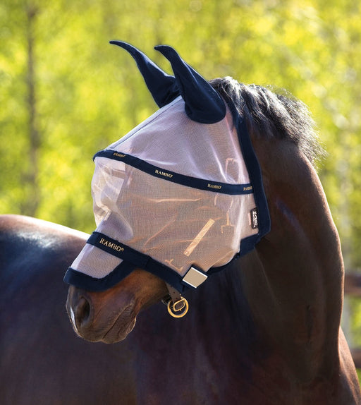 Rambo Plus Fly Mask With Ears and Nose, Oatmeal/Navy - FO2GK - Full/Horse - 1