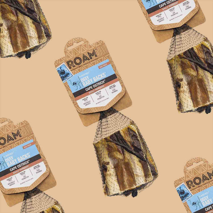 Roam Dog Treats Ossy Baby Backs 2pk, 1/4 Rack - RO21D - See product for details - Ostrich - 2pk - 6