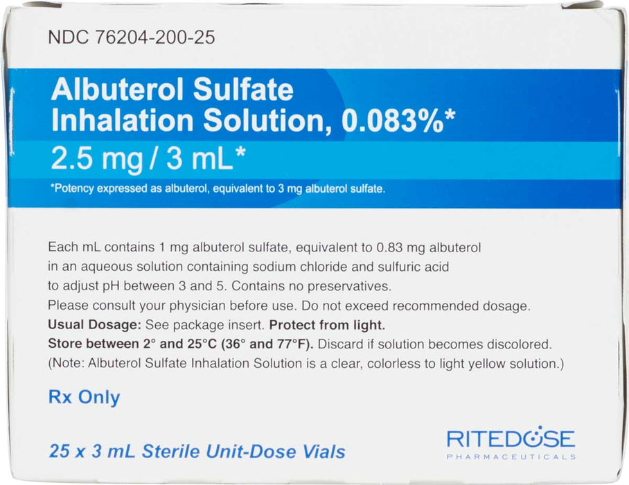Rx Albuterol Inhalation Solution, 0.083%, 3ml - 012ACT-47335 - 3 mL - 25 ct - 3