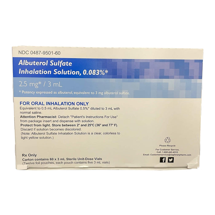 Rx Albuterol Inhalation Solution, 0.083%, 3ml - 012ACT-600735 - 60 ct - 2