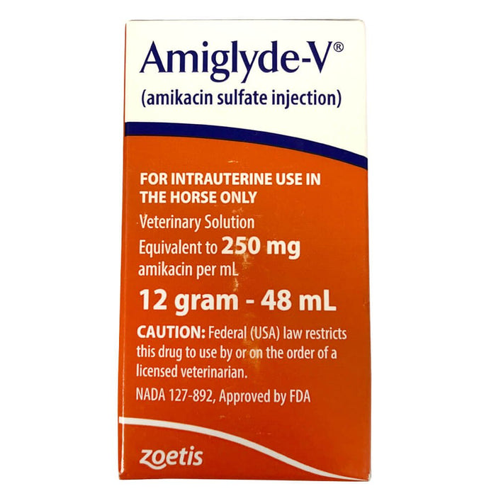 Rx Amiglyde - V (amikacin sulfate) Injection for Horses, 250mg/ml injection x 48ml bottle - 012FTD-25048 - 48mL - 1