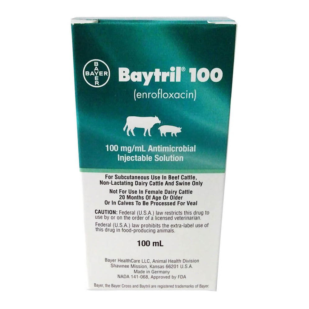 Rx Baytril Injectable for Swine and Cattle, 100 mg — Pet Supplies 4 Less
