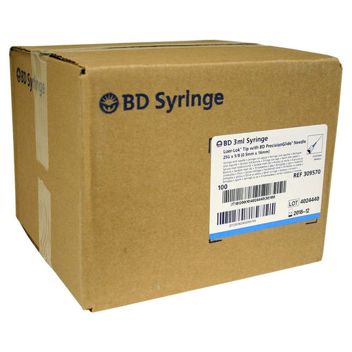 Rx BD Luer - Lock (LL) Syringe with Needle Combo, 3cc with 25ga x 5/8", Box of 100 - 01101BD-3X25X5-8LL - 3cc with 25ga x 5/8" - 100 ct - 1