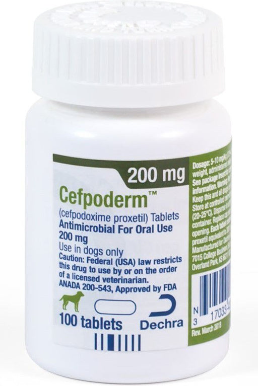 Rx Cefpoderm (Cefpodoxime Proxetil) Tablets for Dogs, Prescription Antibiotic for Skin, Wound & Abscess Infections - 012DEC-432-10 - 200 mg - 100 tablets - 2