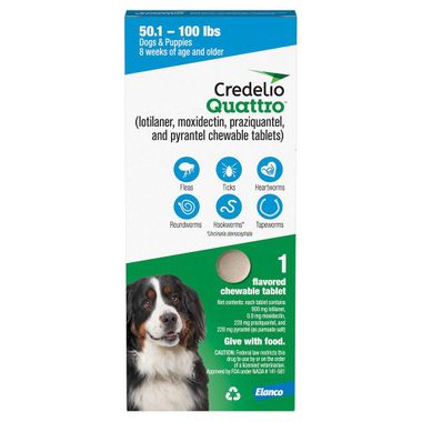 Rx Credelio Quattro Flea & Tick Chewable Tablets for Dogs - 012ELC-829006-1 - 50.1 - 100 lbs - Single - 12
