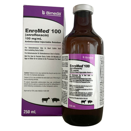Rx EnroMed 100 (enrofloxacin) Injection for Swine & Cattle, 250 mL - 012BIM-1ENR008 - 1