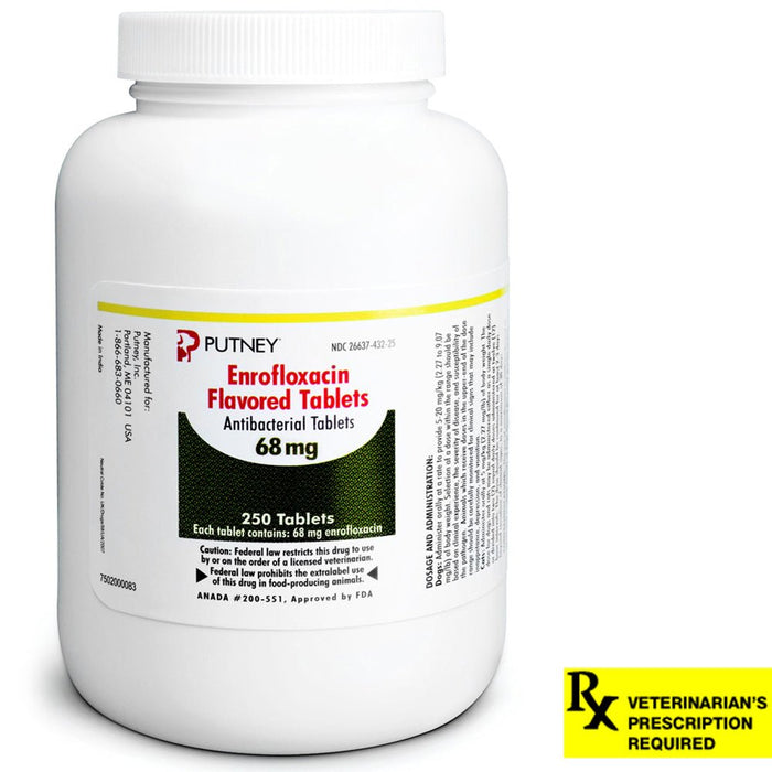 Rx Enroquin (enrofloxacin) Tablets for Dogs and Cats - 012PUT-68-250 - Beef - 68 mg - 250 tablets - 8