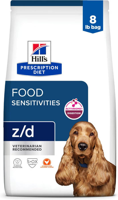 Rx Hill's Prescription Diet z/d Skin & Food Sensitivities Hydrolyzed Chicken Flavor Dry Dog Food, 8 lb Bag - 012HP-7901 - 8 lb - Chicken - 1 ct - 1