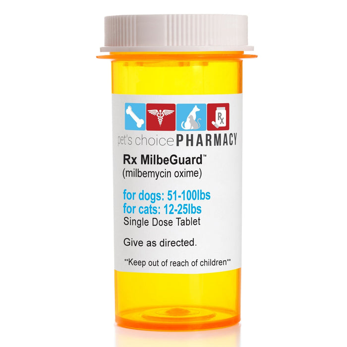 Rx MilbeGuard (milbemycin oxime) Broad Spectrum Parasiticide for Dogs & Cats - 012CEV-00782-1 - Dogs 51 - 100 lbs/Cats 12.1 - 25 lbs - 1 Flavor Tablet - 4