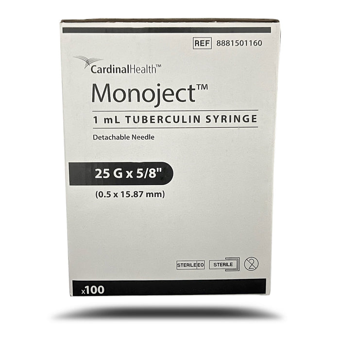 Rx Monoject Tuberculin (TB) Syringe with Needle - 01101MON-1X25X5-8LSB - 1 cc TB with 25G x 5/8" - 100 Count - 3