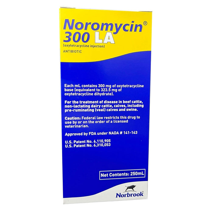 Rx Noromycin 300 LA (oxytetracycline) Antibiotic Injection for Cattle & Swine - 012ZOE-00713 - 250ml - 2