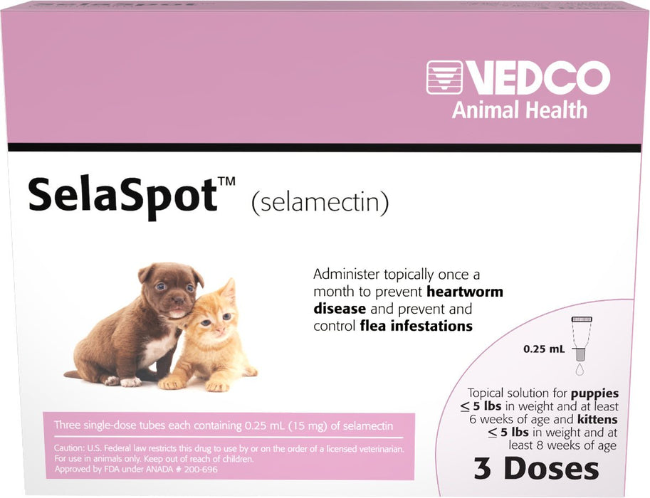 Rx SelaSpot (selamectin) Once-A-Month Flea & Heartworm Topical Solution for Cats - 012VED-17997 - Up to 5 lbs - 3 Doses - 3