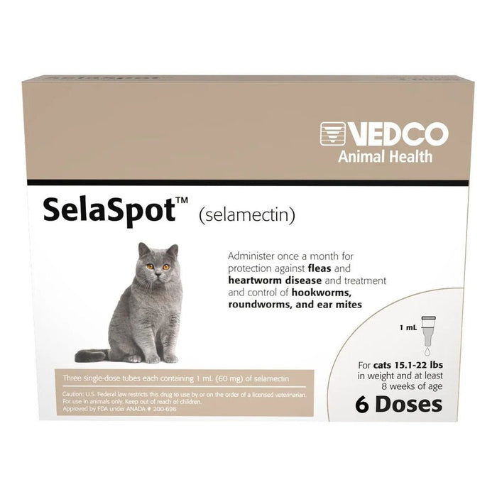 Rx SelaSpot (selamectin) Once-A-Month Flea & Heartworm Topical Solution for Cats - 012VED-19991-6 - 15.1-22 lbs - 6 Doses - 5