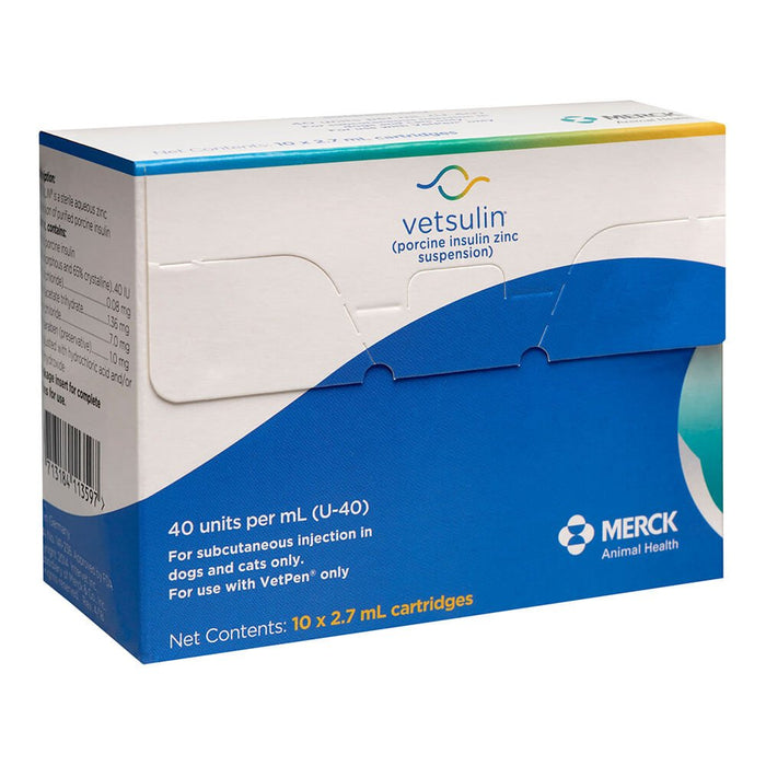 Rx Vetsulin (porcine insulin Zinc suspension) U - 40 Cartridge for Vet Pen, 40u/ml 2.7ml, 10pk - 012MER-11359 - 10 pk - 2.7 mL - 2