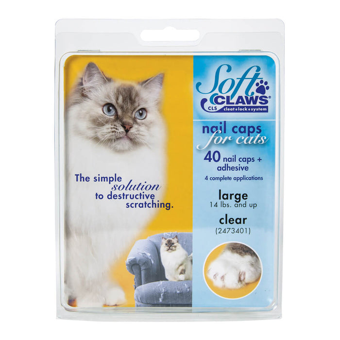 Soft Claws Nail Caps for Cats, 40 ct - 008SH-73401 - Clear - Large - 16