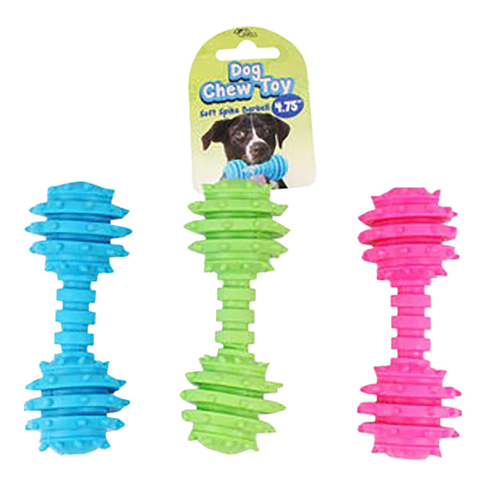 Soft Puppy Spike Barbell Chew Toy, Assorted, 4.75"L - KL22X - Assorted - 4.75" - 1