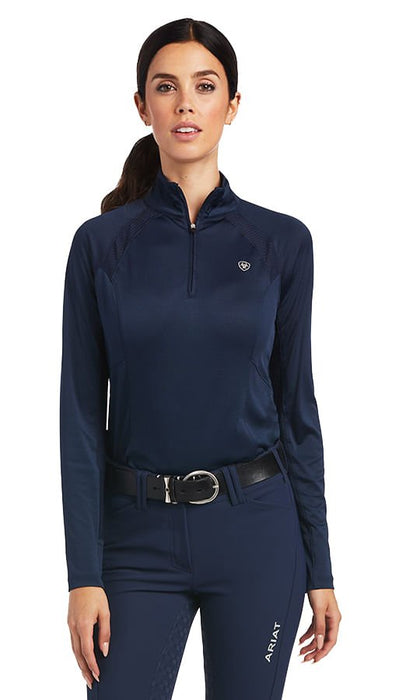 Ariat Womens Sunstopper 2.0 1/4 Zip Long Sleeve Baselayer, Navy - AIQZ - Large - 1