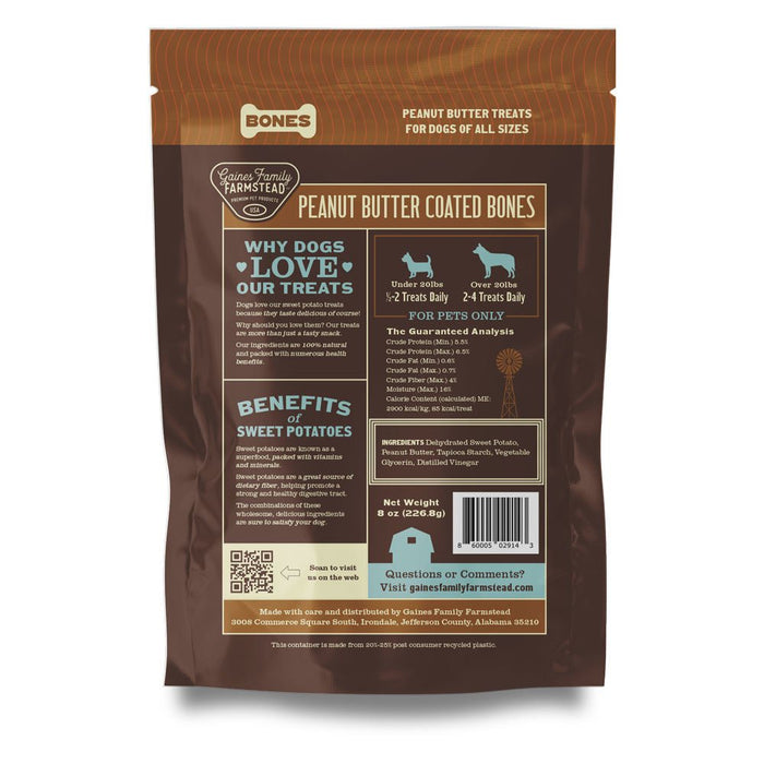 Sweet Potato Bones Dog Treats – All Natural, Limited Ingredient, Oven - Baked, Made in USA - GFFB - Peanut Butter and Sweet Potato - 8 oz - 10