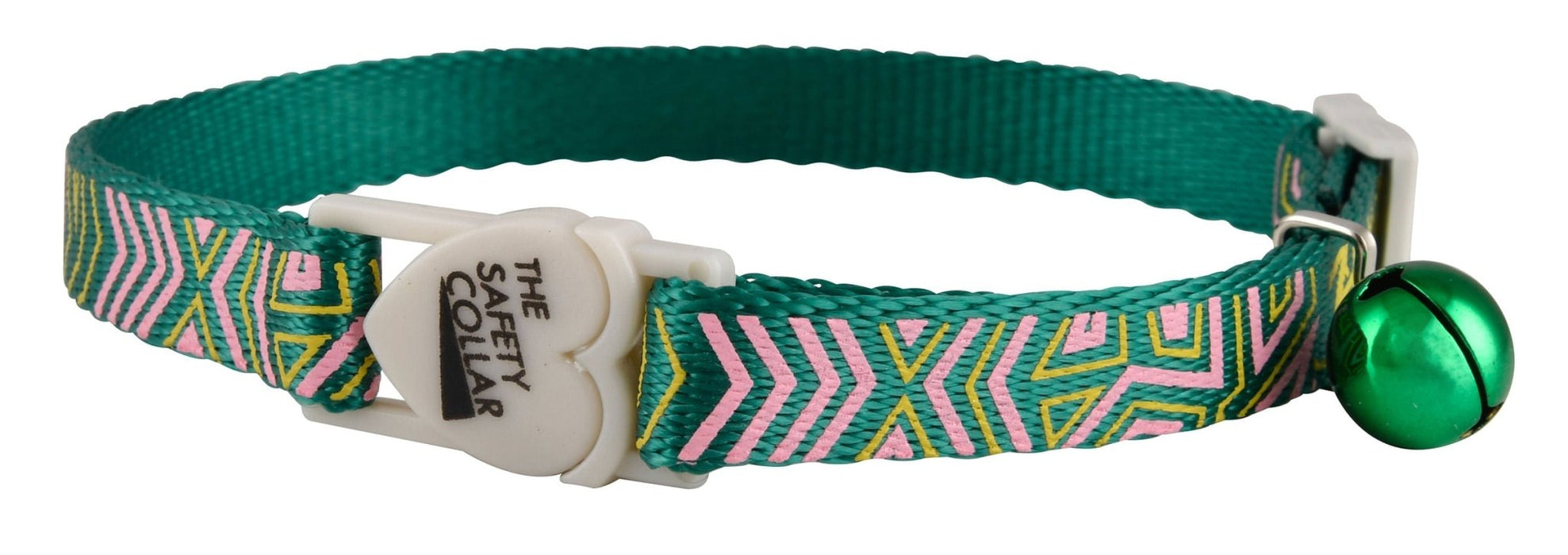 Jeffers Reflective Nylon Safety Collar with Bell for Cats - ID3Z - Geometrical Splash - Green - 7