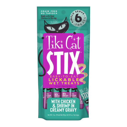 Tiki Cat Stix Wet Cat Treats, Chicken & Shrimp, Case of 12 (6 ct) - 2PW5 - 3 oz, 6 ct - Case of 12 - Chicken & Shrimp - 1