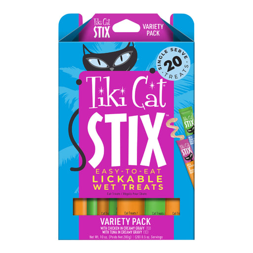 Tiki Cat Stix Wet Cat Treats, Variety Pack, 10 oz, Box of 20 ct - 2PWG - 10oz, 20 ct - 1