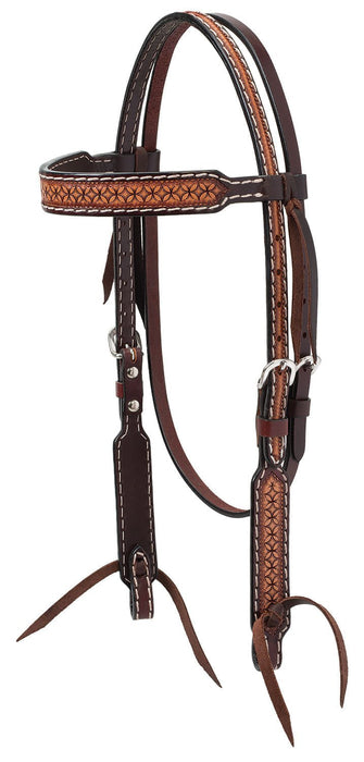 Turquoise Cross Geometric Tooled Browband Headstall - WLC1DW - 1