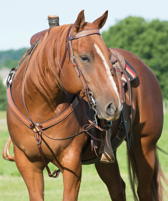 Turquoise Cross Geometric Tooled Browband Headstall - WLC1DW - 2